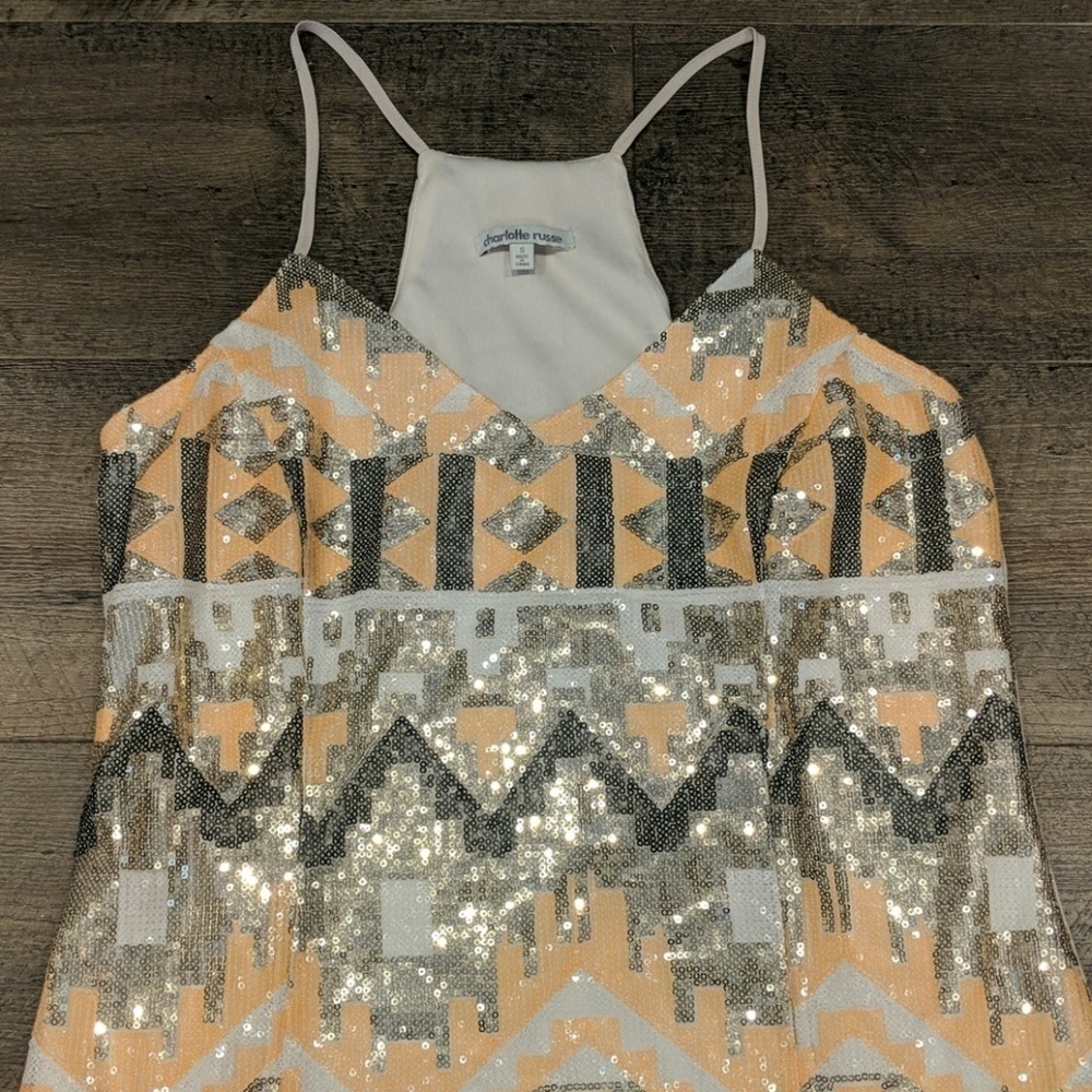 Charlotte Russe Peach Sleeveless Sequin Dress Size S - Picture 2 of 6